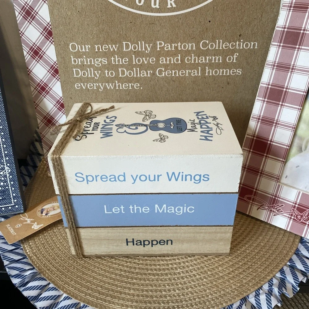 Dolly‎ Parton Magic Happen MDF Book Set Decorative Wood Stack Blue White